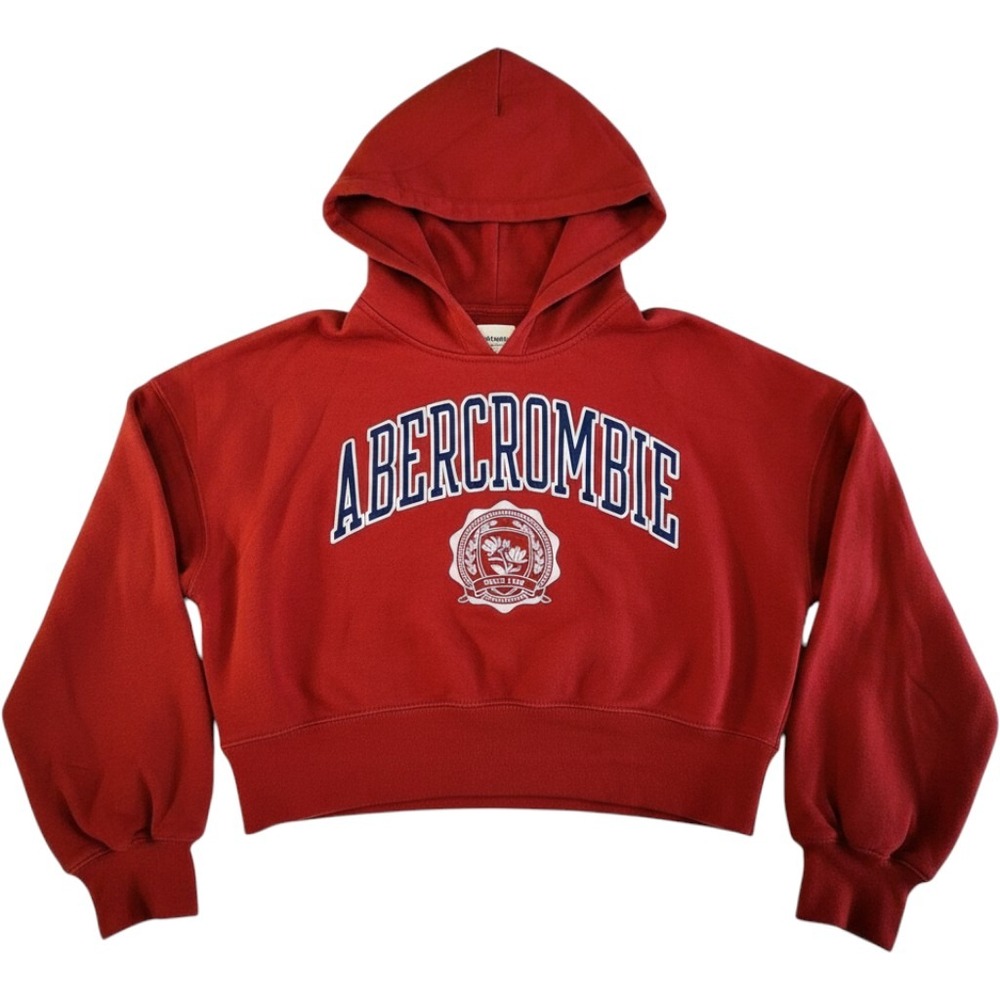 ABERCROMBIE & FITCH Hoodie Womens Medium Red Blue Cropped Soft Pullover
